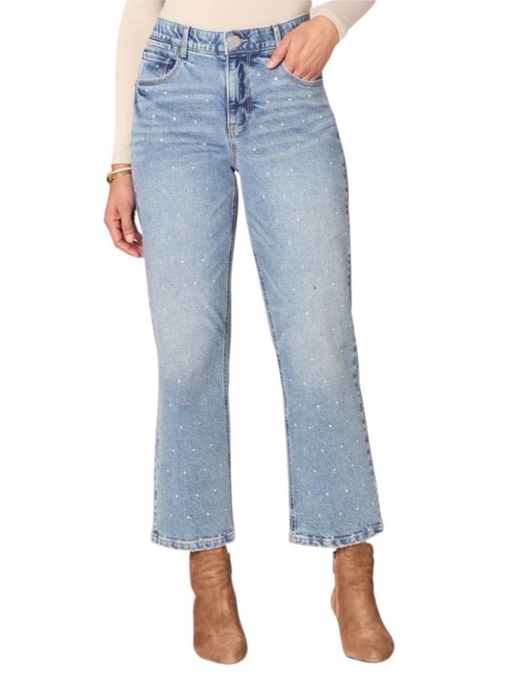 NWT Democracy Women’s High-Rise Boyfriend Rhinestone Round Up Jeans, Size 12